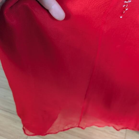 Alyce Prom Dress Maxi Gown XS Red Silk Princess Glam Strapless Y2K Bead Pink - Picture 16 of 16